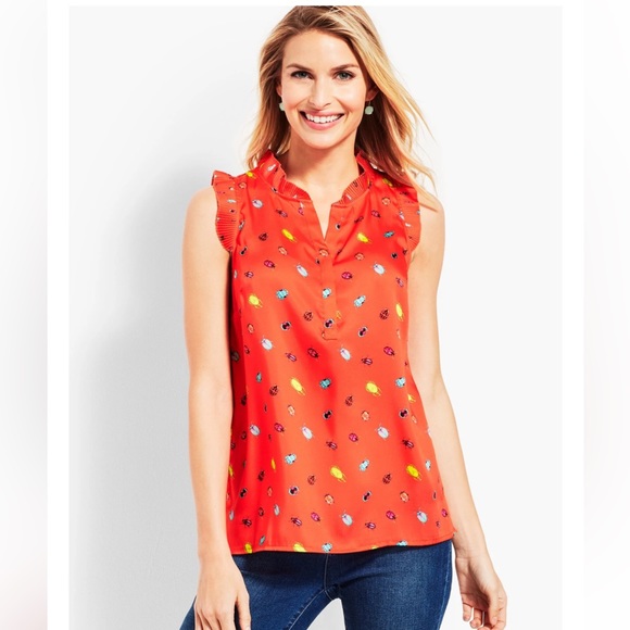 Talbots Tops - TALBOTS PLEATED RUFFLE SHELL - BRIGHT BEETLE Top